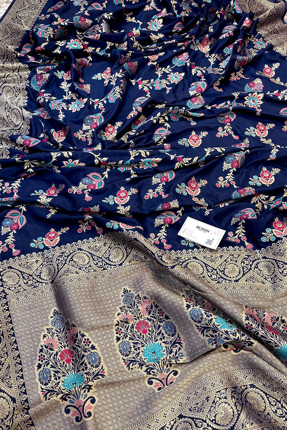 Navy Blue Golden Zari Silky Banarasi Saree