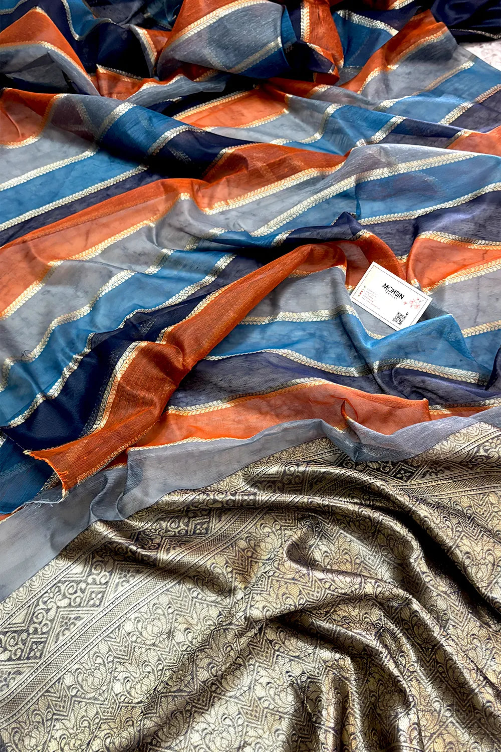 Navy Blue Resham Zari Chanderi Silk Banarasi Saree