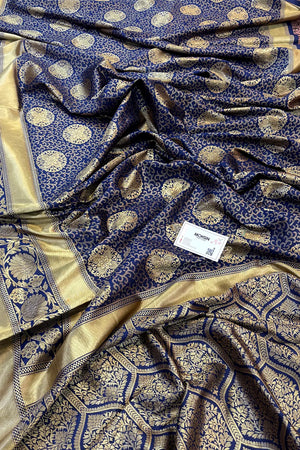 Navy Blue Resham Zari Silky Banarasi Saree