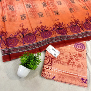 Orange Printed Cotton Silk Salwar Suit