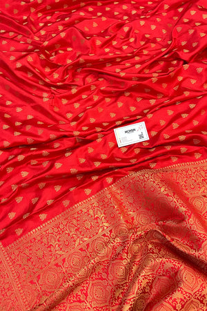 Peach Golden Zari Katan Silk Banarasi Saree