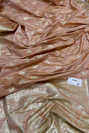 Peach Golden Zari Katan Silk Banarasi Saree