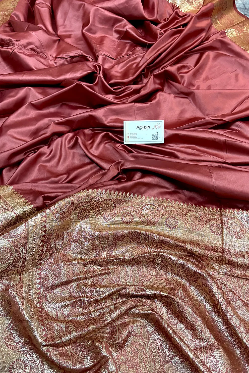 Peach Plain Katan Silk Banarasi Saree