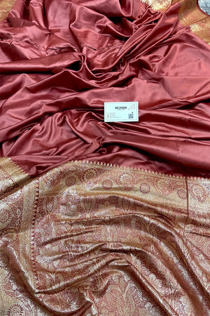 Peach Plain Katan Silk Banarasi Saree