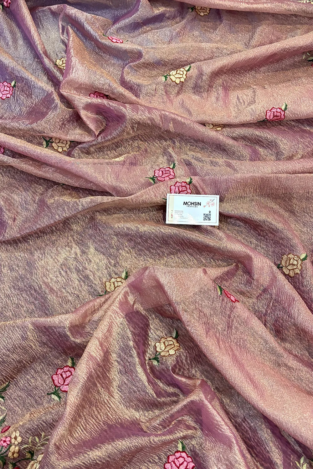 Pink Crush Embroidery Tissue Silk Banarasi Saree