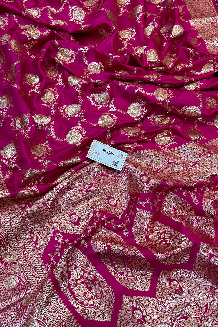 Pink Golden Zari Katan Silk Banarasi Saree