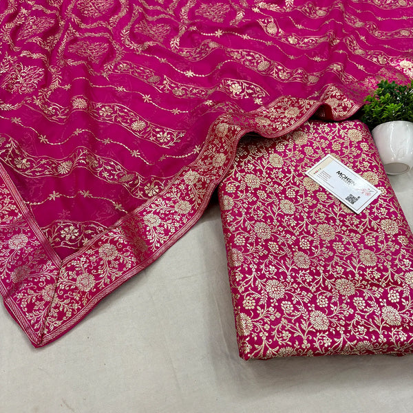 Pink Golden Zari Kimkhab Silk Banarasi Gharara