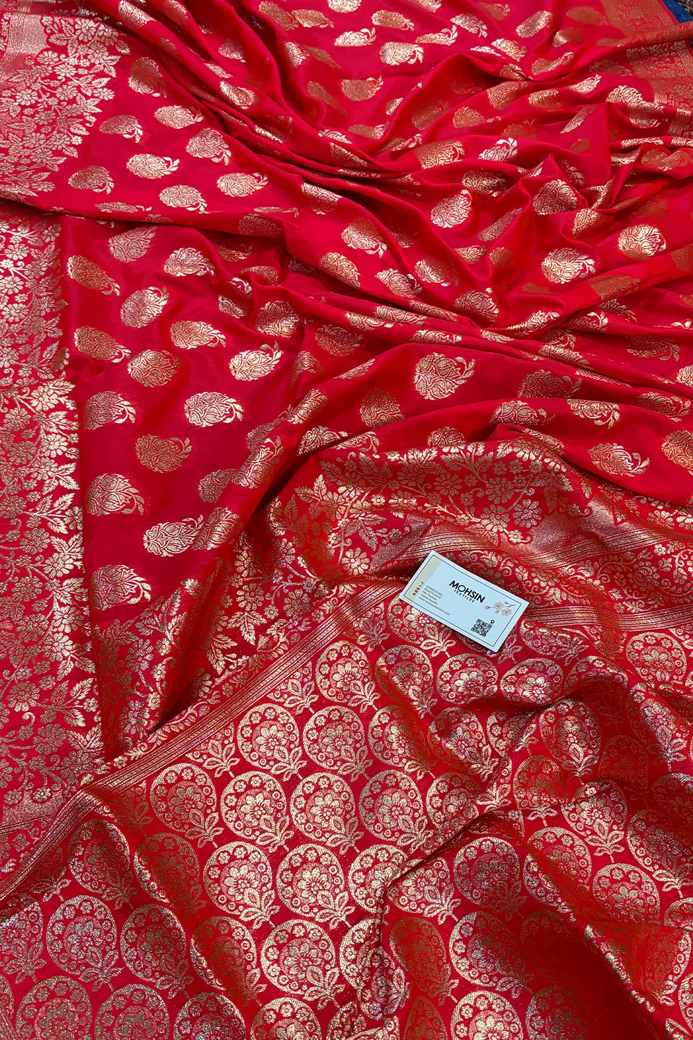 Pink Golden Zari Silky Banarasi Saree