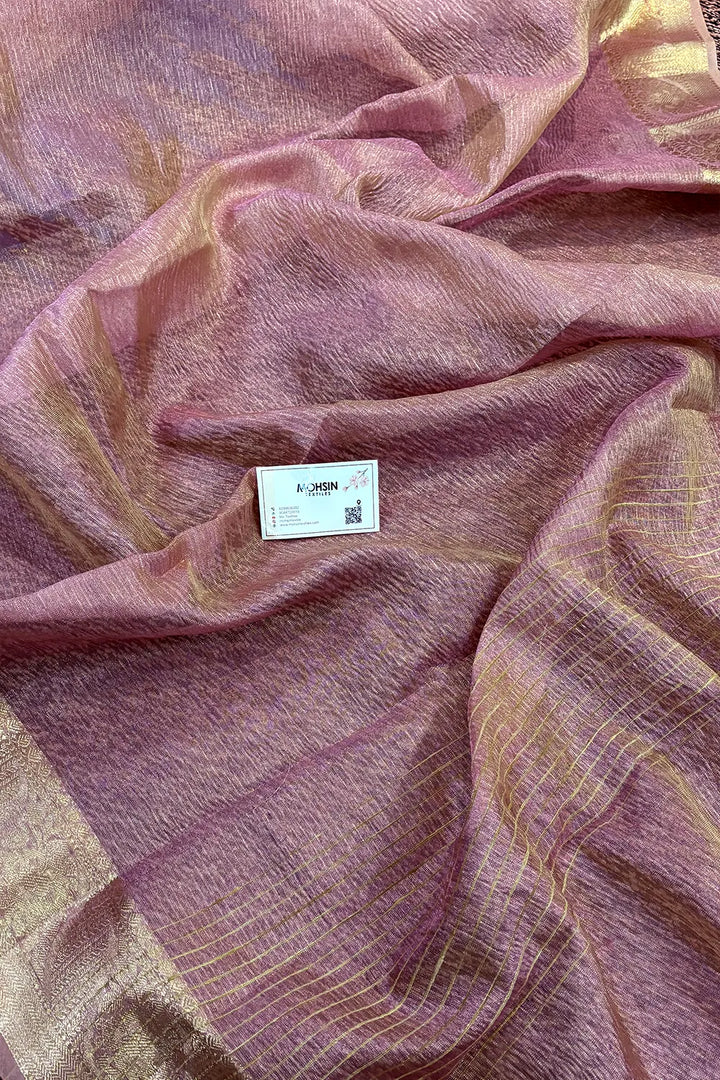 Pink Golden Zari Tissue Silk Banarasi Saree