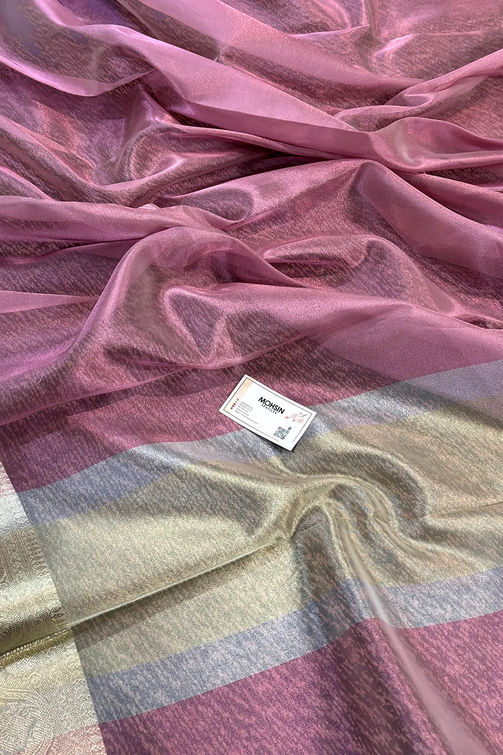 Pink Golden Zari Tissue Silk Banarasi Saree