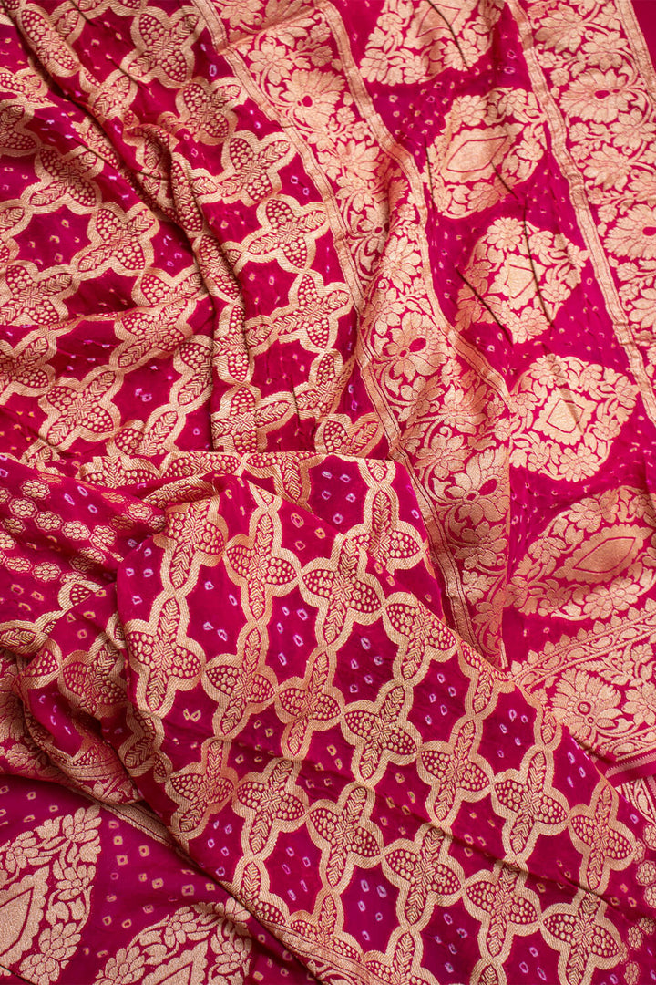 Pink Handloom Bandhej Georgette Banarasi Dupatta