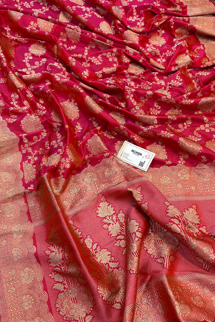 Pink Handloom Pure Katan Silk Banarasi Saree