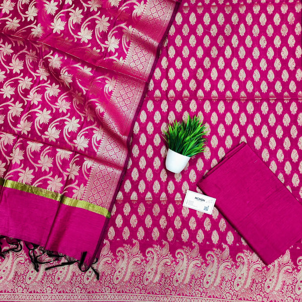 Pink Holika Golden Zari Banarasi Silk Suit