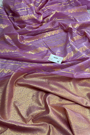 Pink Resham Zari Chanderi Silk Banarasi Saree