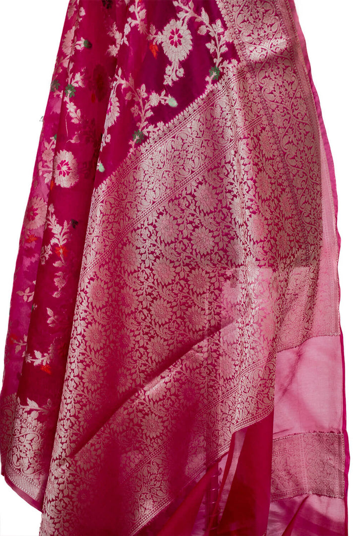 Pink Silver Zari Georgette Silk Banarasi Saree