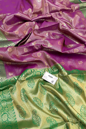 Pink and Green Brocade Banarasi Silk Saree