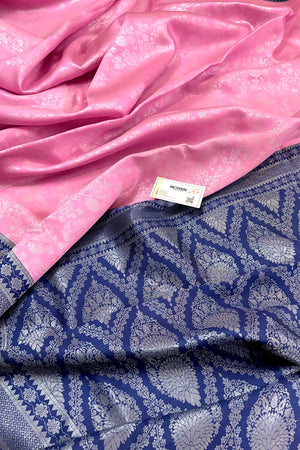 Pink and Navy Blue Silk Banarasi Saree