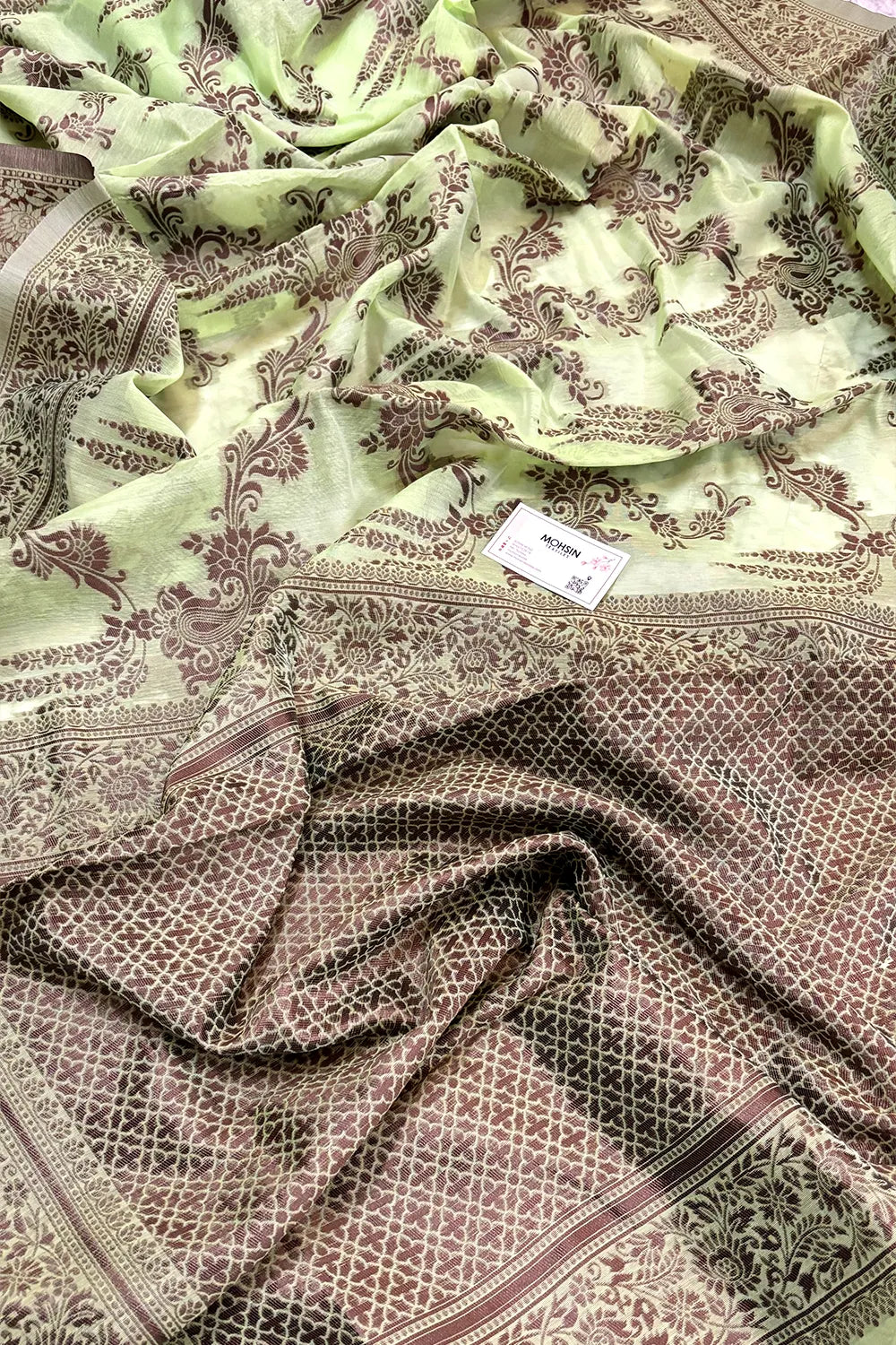 Pista Resham Zari Cotton Silk Banarasi Saree