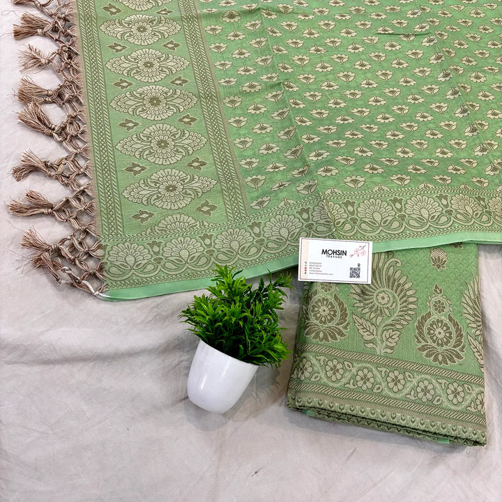 Pista Resham Zari Cotton Silk Banarasi Suit