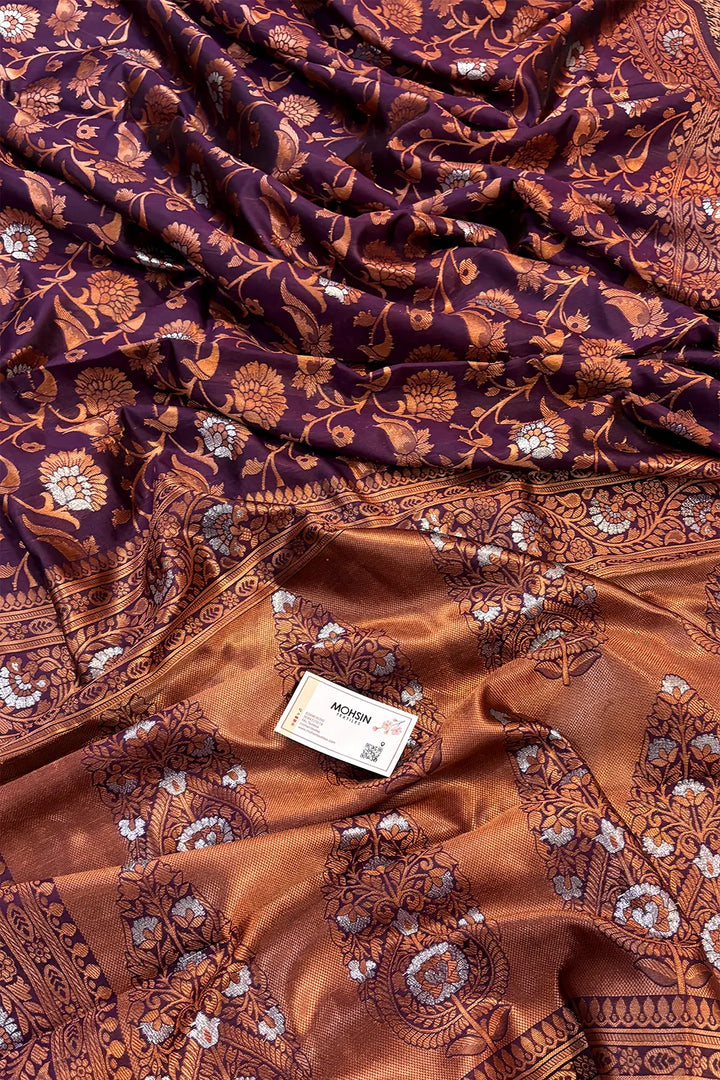 Purple Antique Zari Satin Silk Banarasi Saree