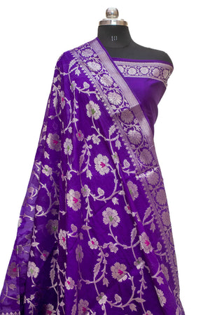 Purple Golden Zari Georgette Silk Banarasi Saree