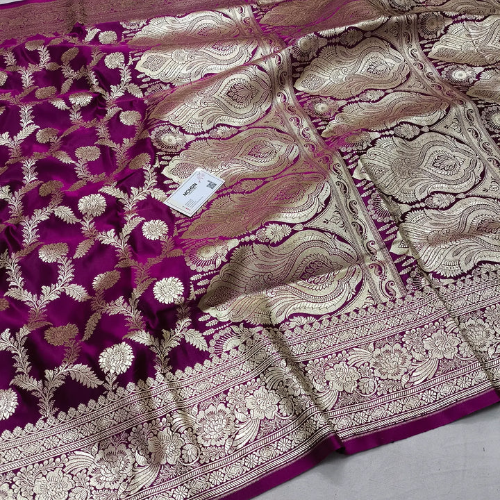 Purple Golden Zari Katan Silk Banarasi Saree