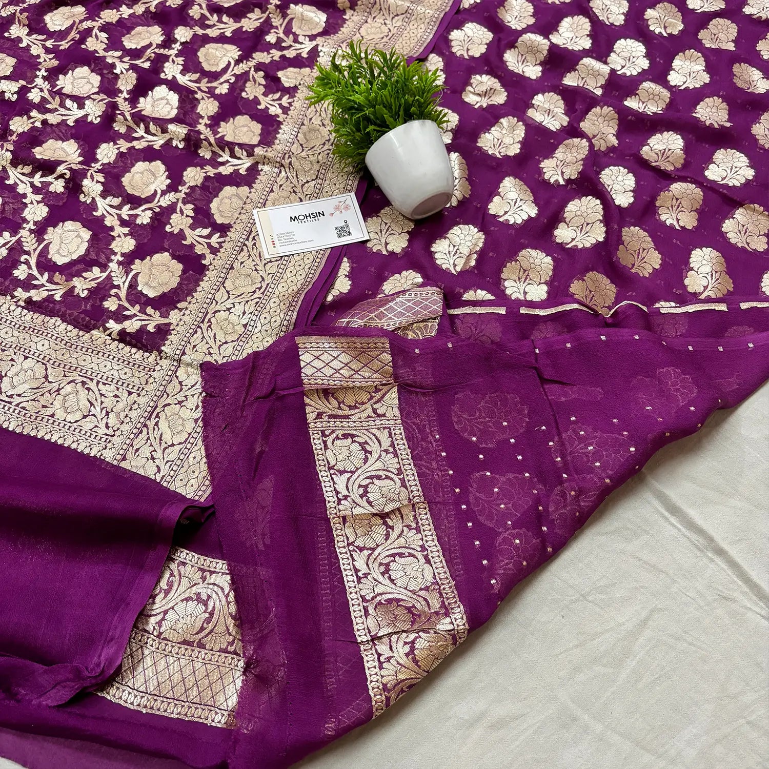 Purple Handloom Georgette Silk Banarasi Suit