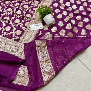 Purple Handloom Georgette Silk Banarasi Suit