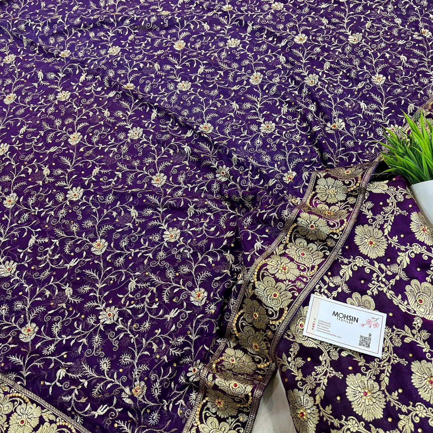Purple Stone Work Kimkhab Silk Banarasi Gharara