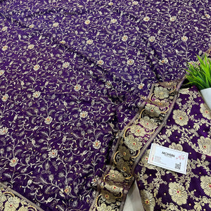 Purple Stone Work Kimkhab Silk Banarasi Gharara