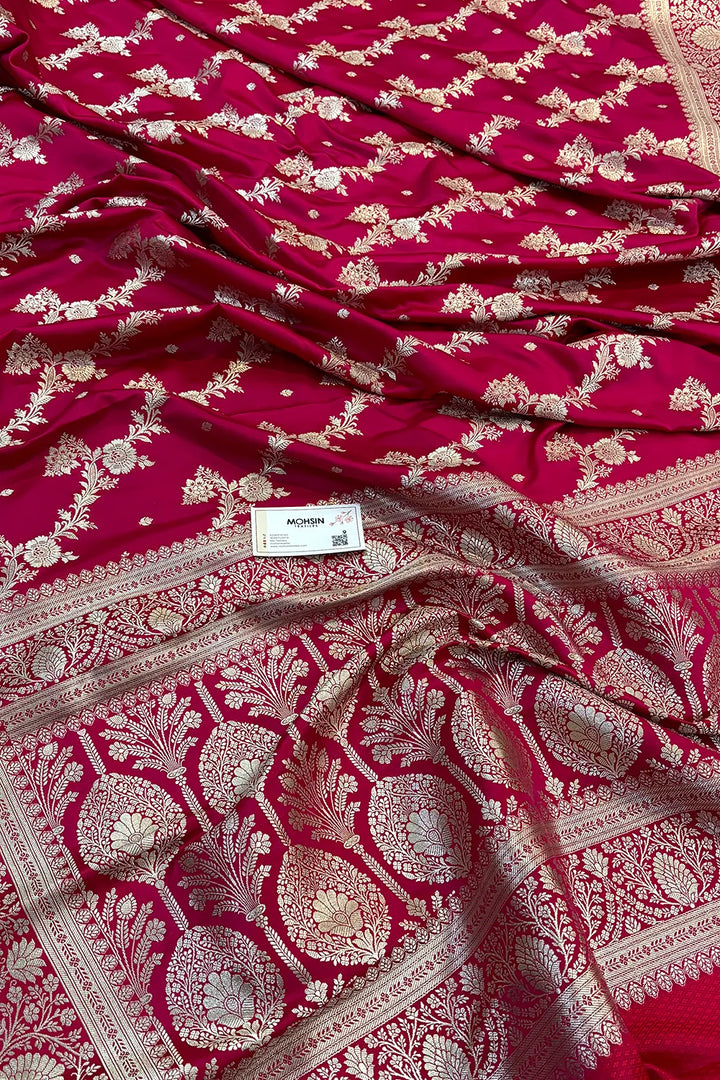 Rani Pink Papakipari Katan Silk Banarasi Saree