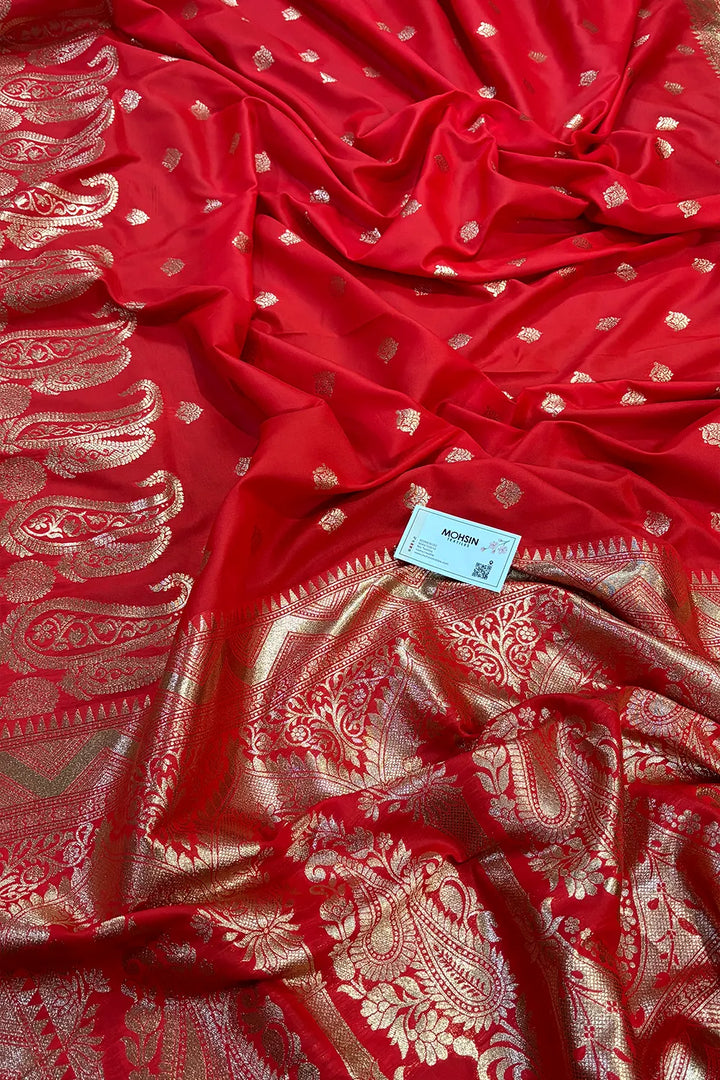 Red Golden Zari Dola Silk Banarasi Saree