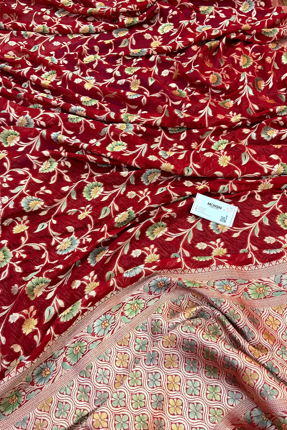 Red Golden Zari Georgette Silk Banarasi Saree