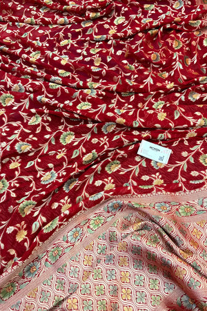 Red Golden Zari Georgette Silk Banarasi Saree