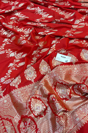 Red Golden Zari Katan Silk Banarasi Saree