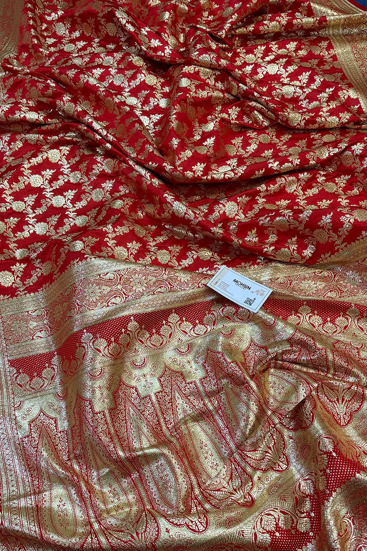 Red Golden Zari Katan Silk Banarasi Saree