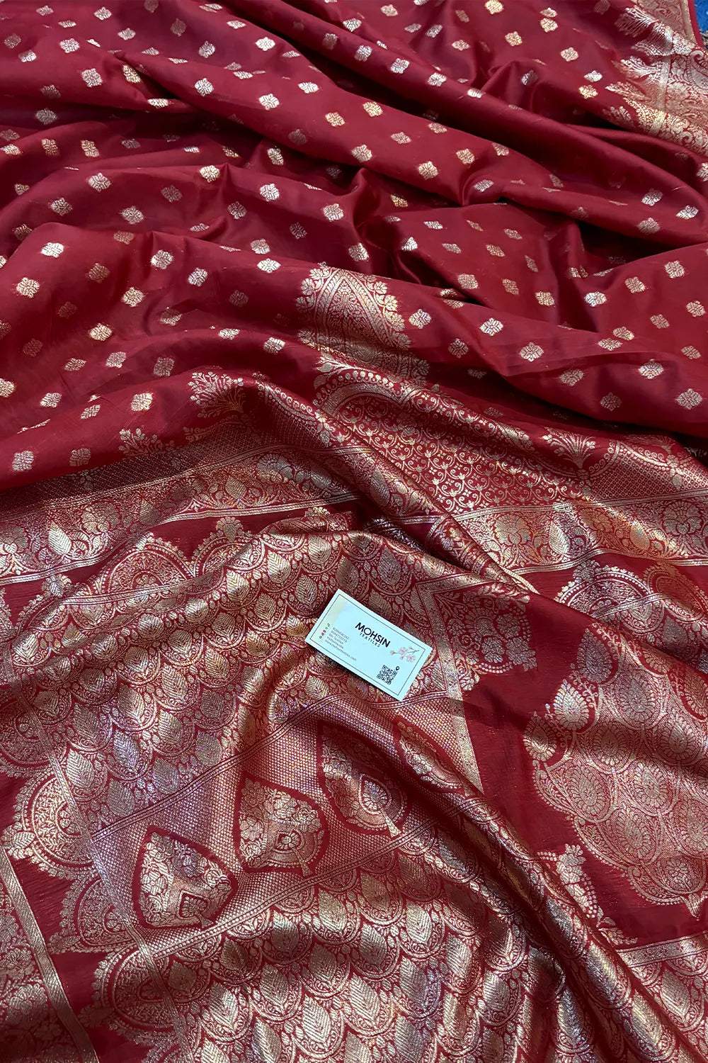 Maroon Golden Zari Silky Banarasi Saree
