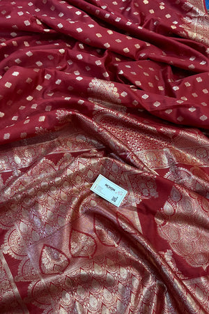 Maroon Golden Zari Silky Banarasi Saree