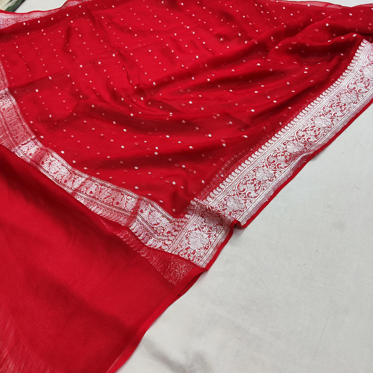 Red Handloom Pure Georgette Silk Banarasi Dupatta