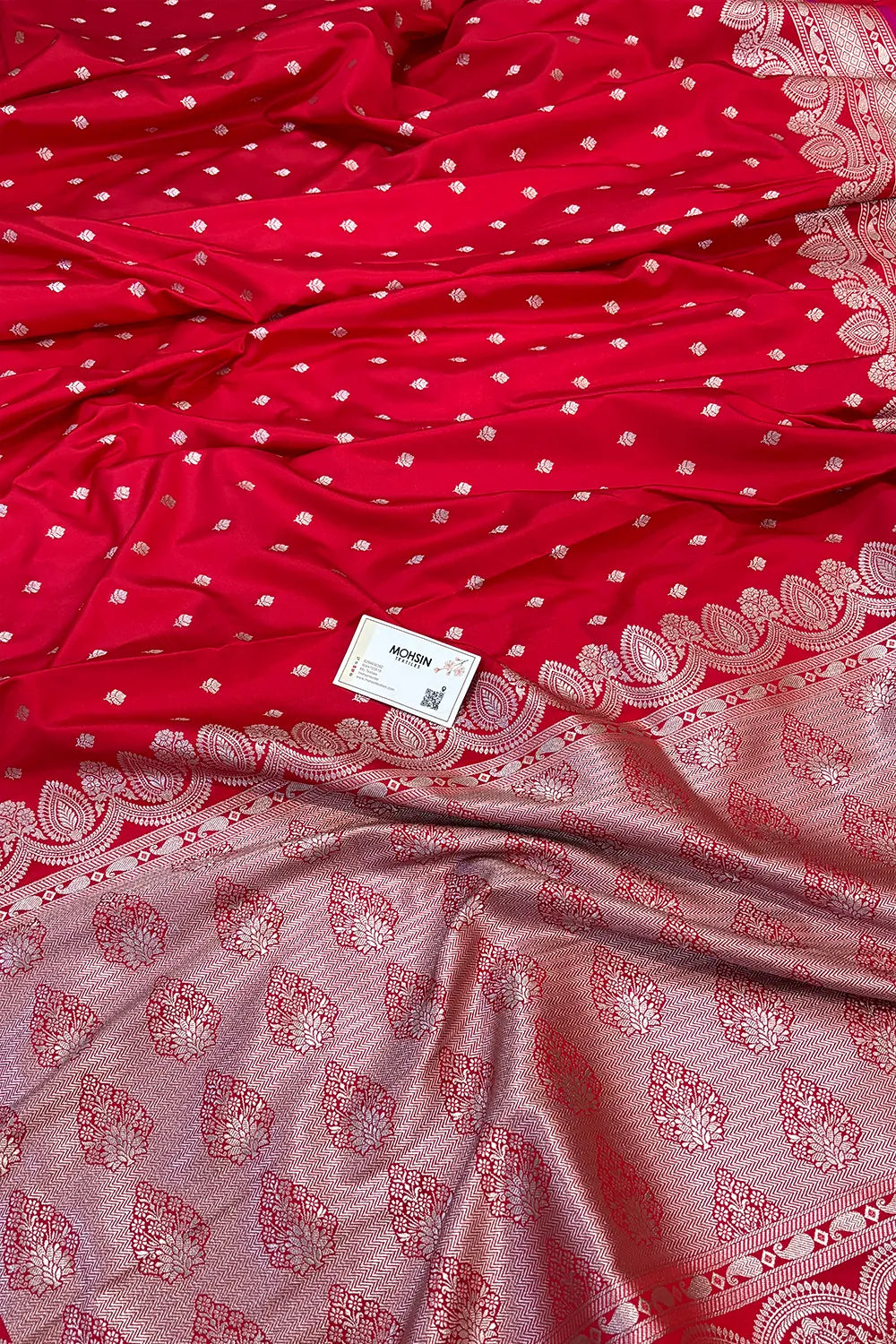 Red Jadi Buti Katan Silk Banarasi Saree