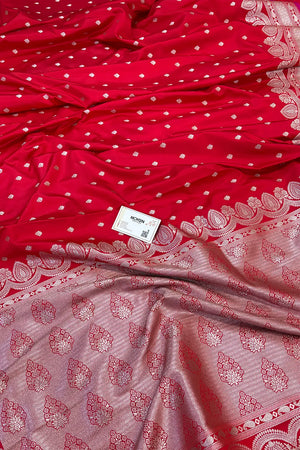 Red Jadi Buti Katan Silk Banarasi Saree