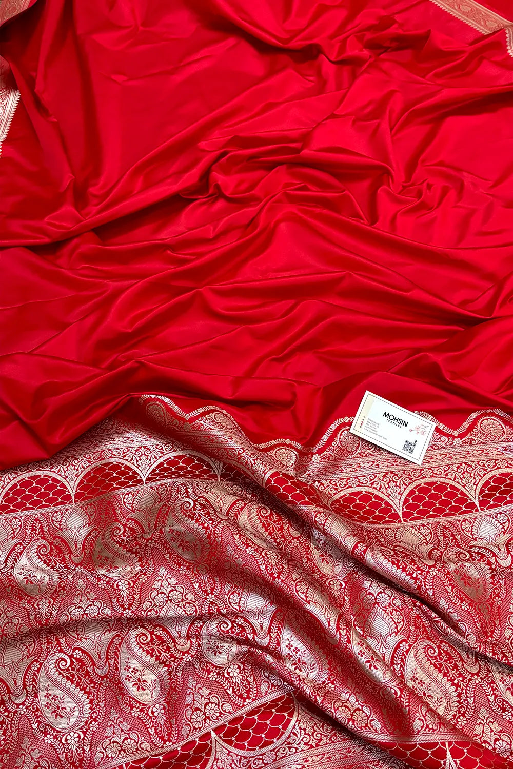 Red Plain Zari Border Katan Silk Banarasi Saree