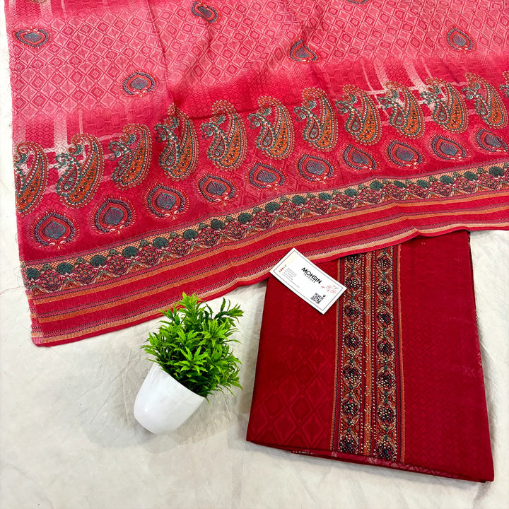 Red Printed Cotton Silk Salwar Suit