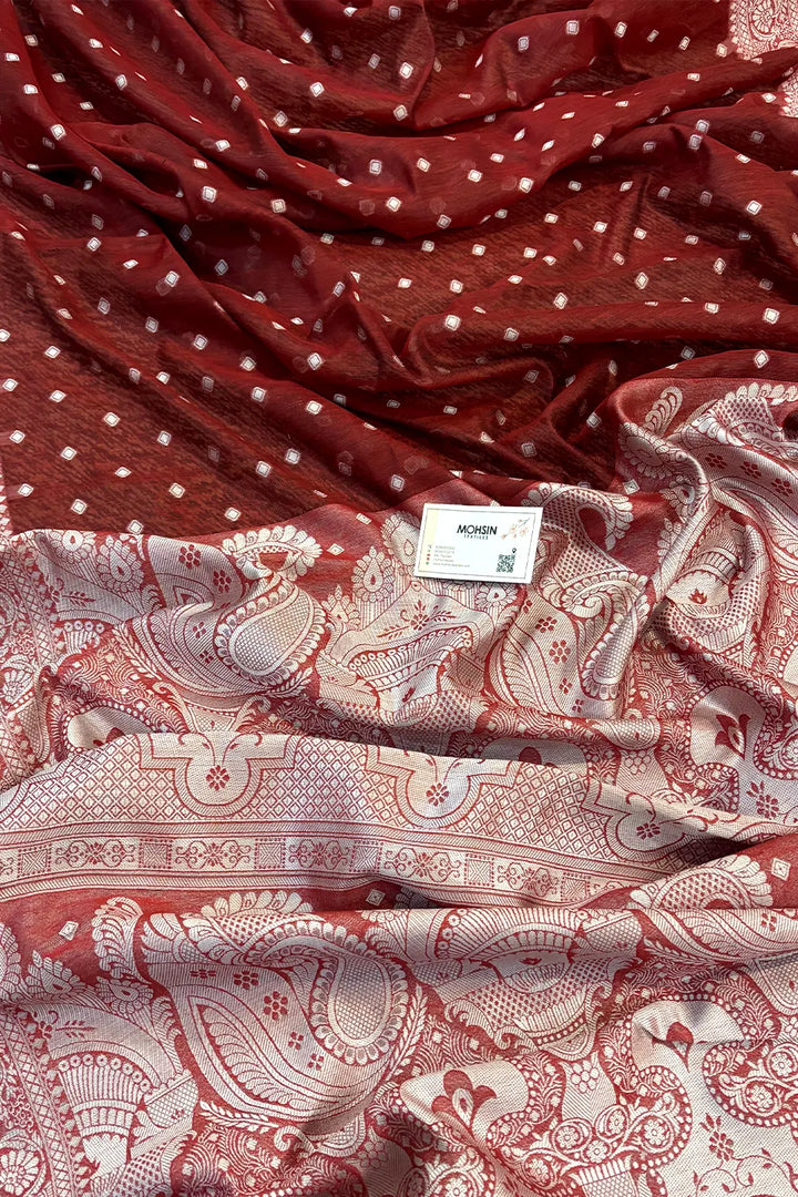 Maroon Resham Zari Cotton Silk Banarasi Saree