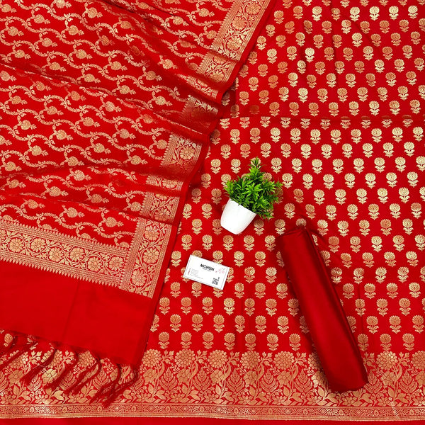 Red Sunflower Katan Silk Banarasi Suit