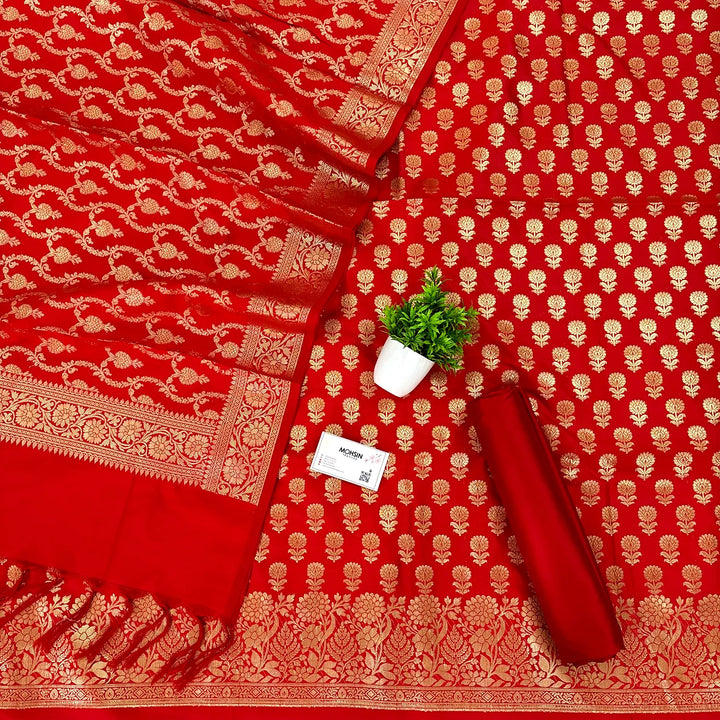 Red Sunflower Katan Silk Banarasi Suit