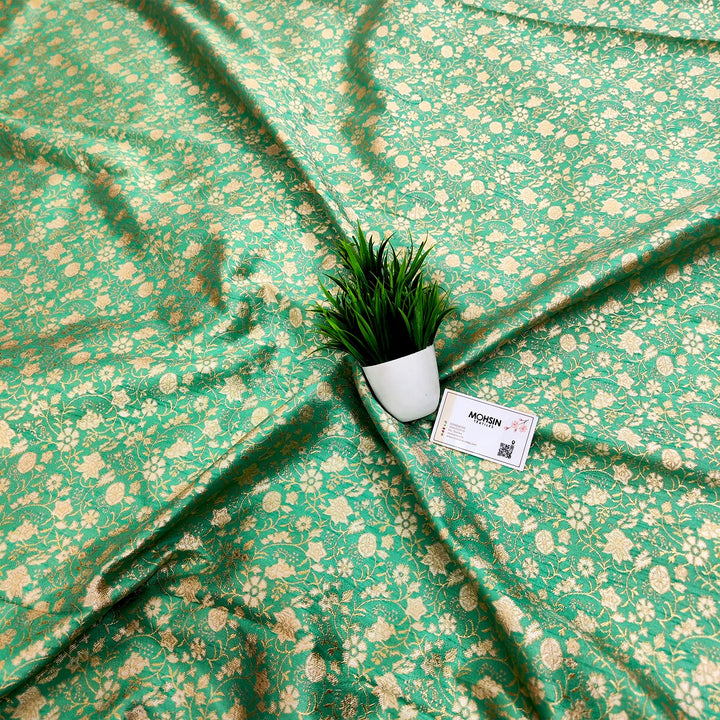 Sea Green Brocade Satin Silk Banarasi Fabric