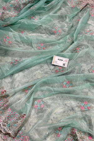 Sea Green Embroidery Siroski Brasso Net Saree