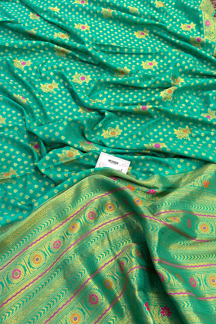 Sea Green Golden Zari Dola Silk Banarasi Saree