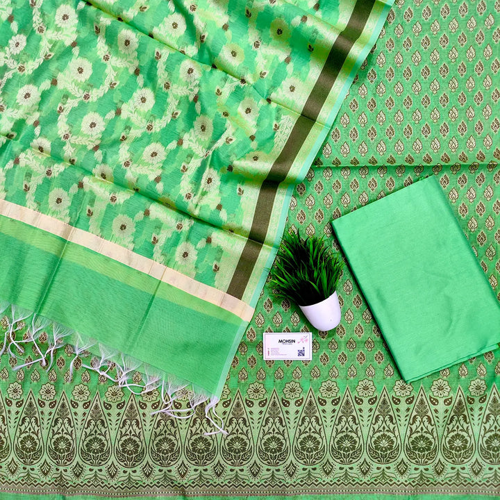 Sea Green Resham Zari Cotton Silk Banarasi Suit